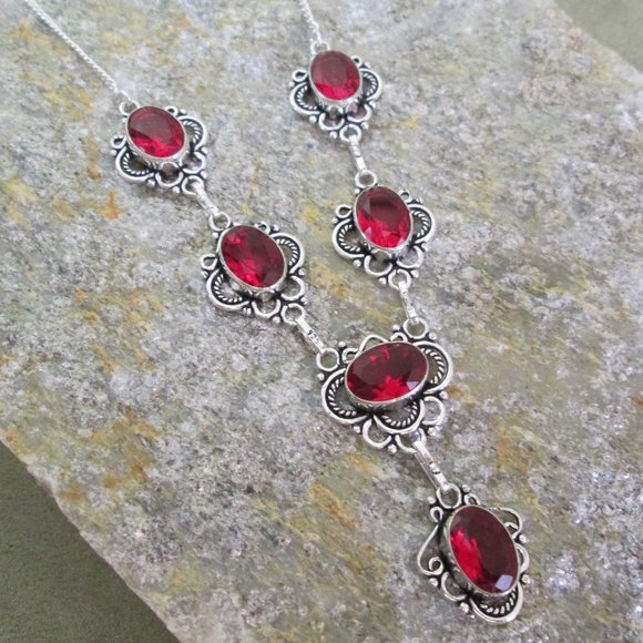 WhyteWing Jewelry - Garnet Lavaliere Necklace, Sterling Silver Pendant